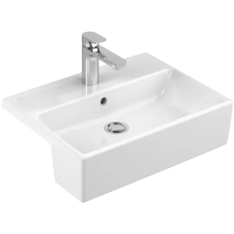 Полувстраиваемая раковина Villeroy & Boch Memento, 550 x 420 x 160 мм, с переливом, нешлифованный, альпийский белый