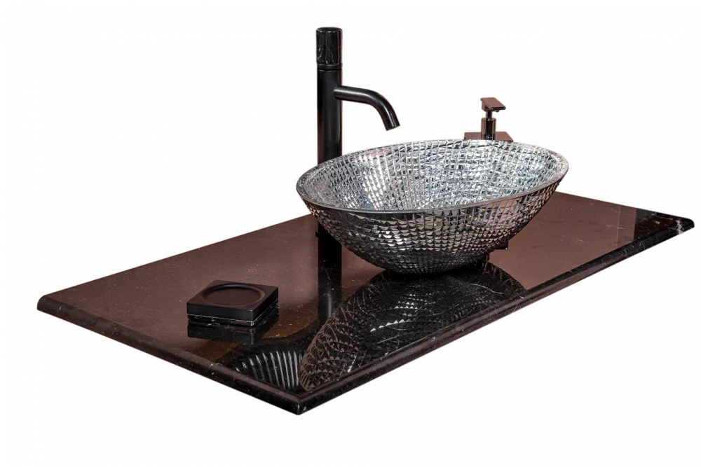 Столешница мрамор ArmadiArt 101см Nero Marquina для раковин хрусталь, LV204