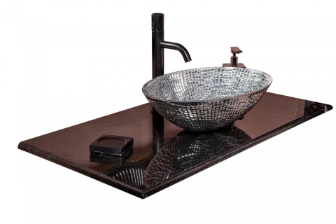 Столешница мрамор ArmadiArt 101см Nero Marquina для раковин хрусталь, LV204