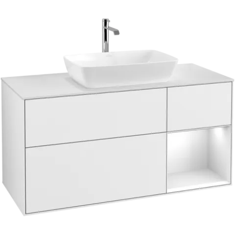 Тумба под раковину Villeroy & Boch Finion, с подсветкой, 3 выдвижных ящика, 1200 x 603 x 501 мм, Glossy White Lacquer