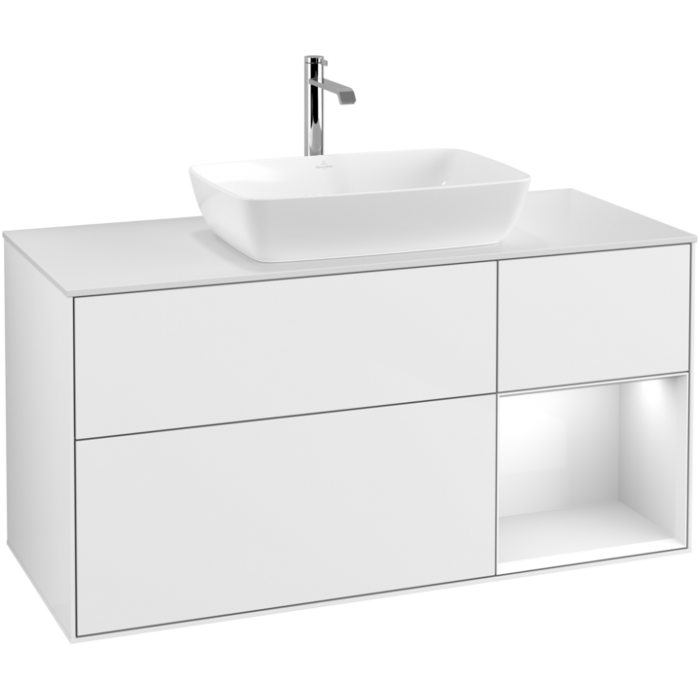 Тумба под раковину Villeroy & Boch Finion, с подсветкой, 3 выдвижных ящика, 1200 x 603 x 501 мм, Glossy White Lacquer