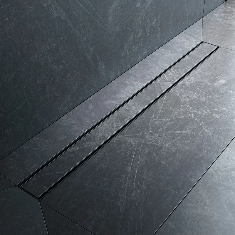 Трап для душа линейный, универсальный затвор Tile, 90 см AM.PM PrimeFlow, чёрный, матовое стекло