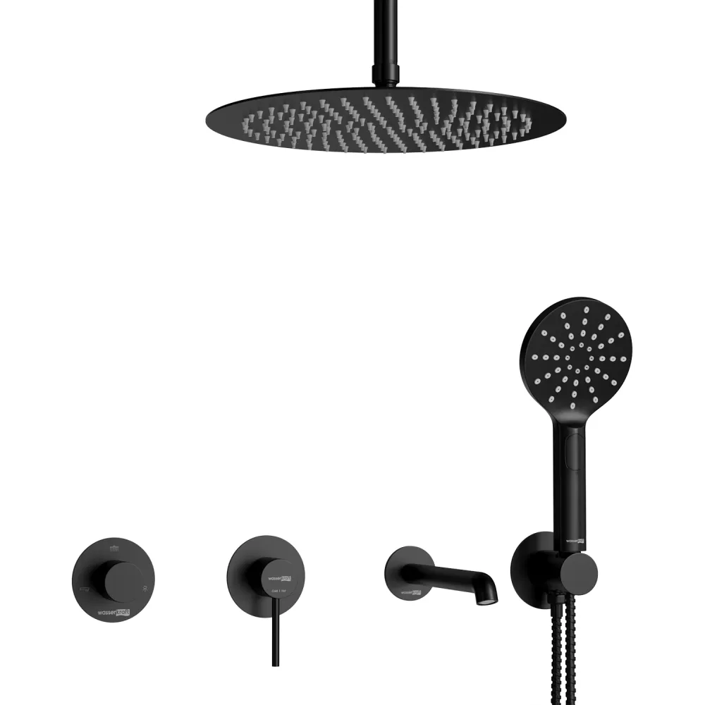 Встраиваемый комплект для ванны с верхней душев WasserKRAFT Muritz 9851.98DVR3.151.160.444.240.339.443MB, чёрный матовый