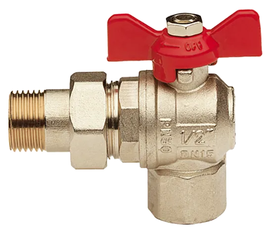 Кран шаровый угловой с американкой внутр/нар 1" Remer 364C10, хром