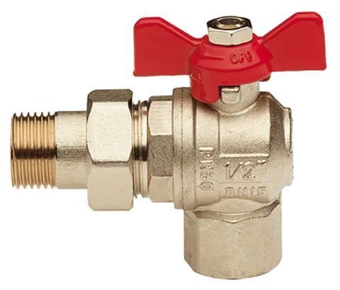 Кран шаровый угловой с американкой внутр/нар 1" Remer 364C10, хром