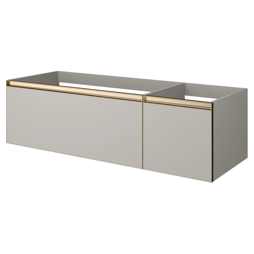 Тумба ArmadiArt QUATRO 2 140см (100+40) CASHMERE профиль MATT c подсветкой внутри, золото матовое