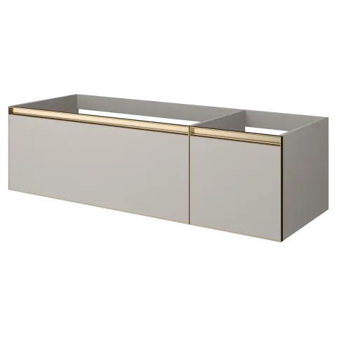 Тумба ArmadiArt QUATRO 2 140см (100+40) CASHMERE профиль MATT c подсветкой внутри, золото матовое
