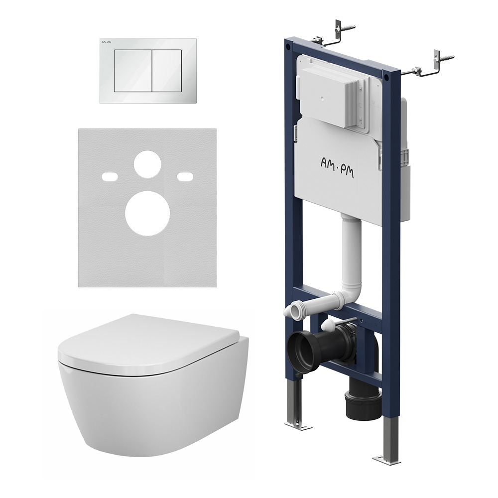 Инсталляция PrimeFit с подвесным унитазом Aquaspin и клавишей AM.PM Libre IS90201.601901, белый