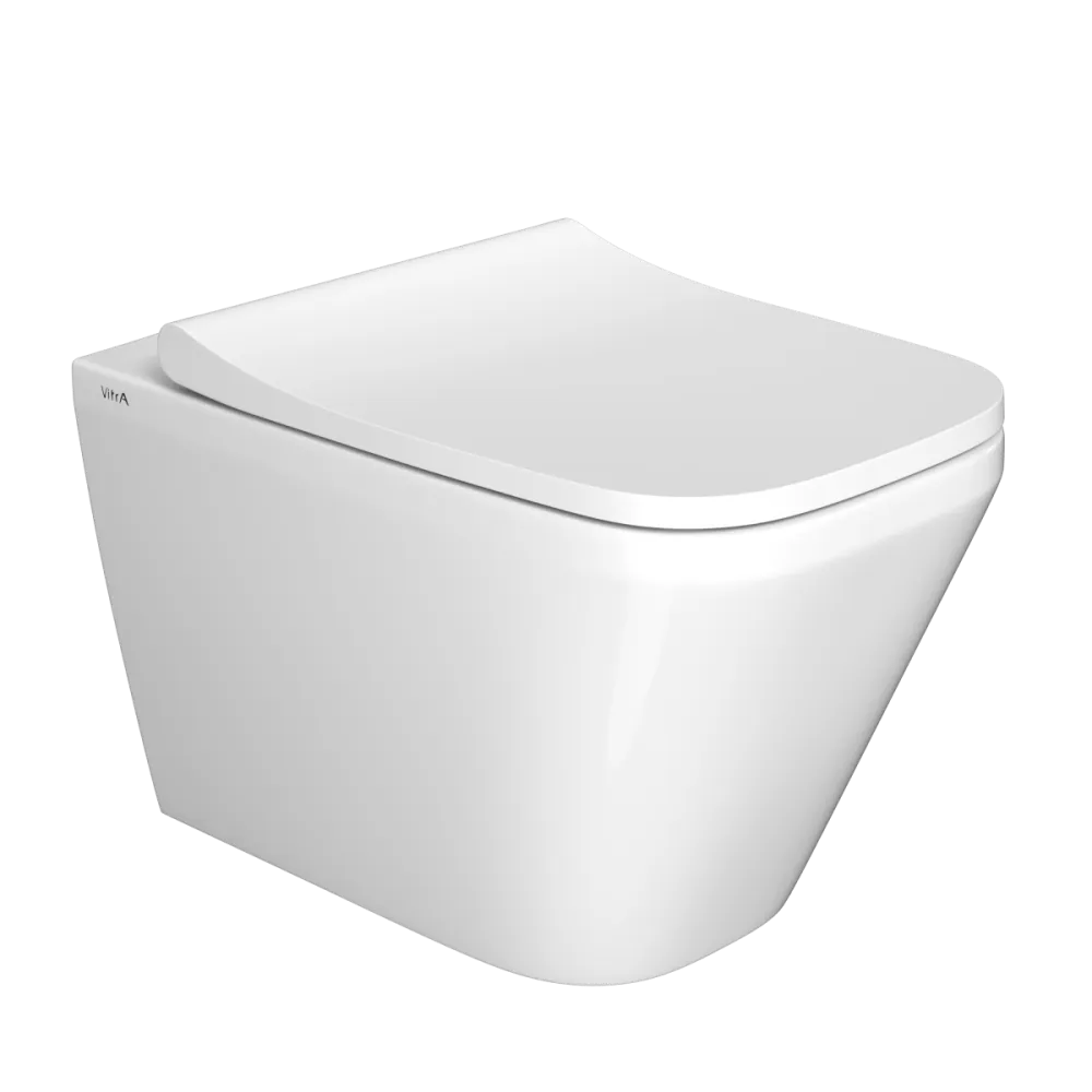 Подвесной унитаз VitrA Integra Square, безободковый, Rim-ex, белый, санитарный фарфор, антибактериальное покрытие Hygiene, белый