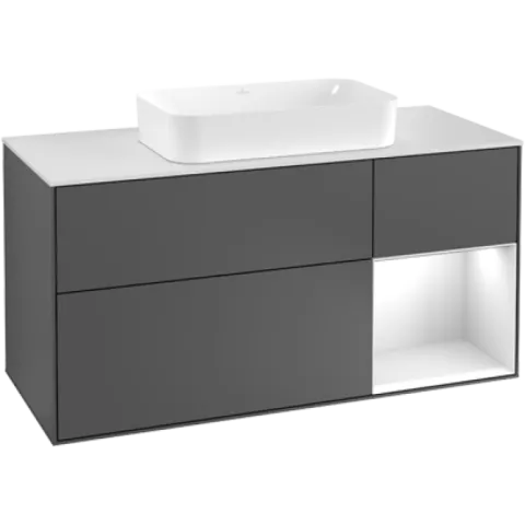 Тумба под раковину Villeroy & Boch Finion, с подсветкой, 3 выдвижных ящика, 1200 x 603 x 501 мм, Silk Grey Matt Lacquer