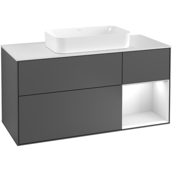 Тумба под раковину Villeroy & Boch Finion, с подсветкой, 3 выдвижных ящика, 1200 x 603 x 501 мм, Silk Grey Matt Lacquer