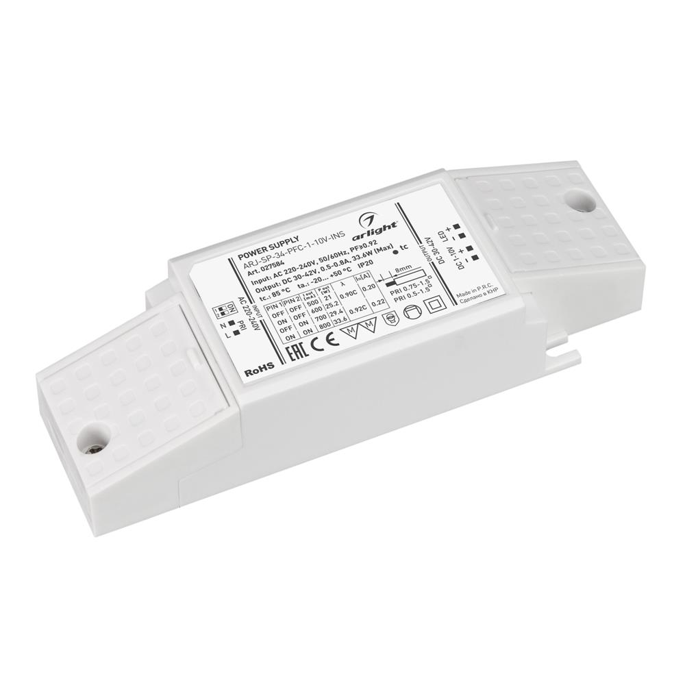 Блок питания Arlight ARJ-SP-34-PFC-1-10V-INS (34W, 500-800mA)
