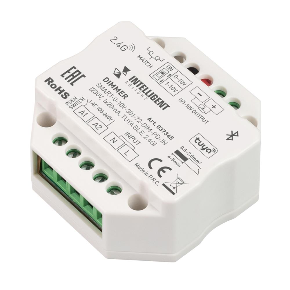 Диммер Arlight SMART-0-10V-301-72-DIM-PD-IN (230V, 1x20mA, TUYA BLE, 2.4G)
