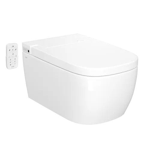 Умный унитаз VitrA V-Care, Comfort, подвесной, безободковый, Rim-ex с автоматическим сиденьем и бидеткой, белый, санитарный фарфор, антибактериальное покрытие Hygiene, белый