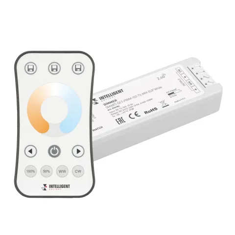 Диммер Arlight SMART-SET-PWM-102-72-MIX-SUF White (12-24V, 2x5A, ПДУ RING 10кн, 2.4G)
