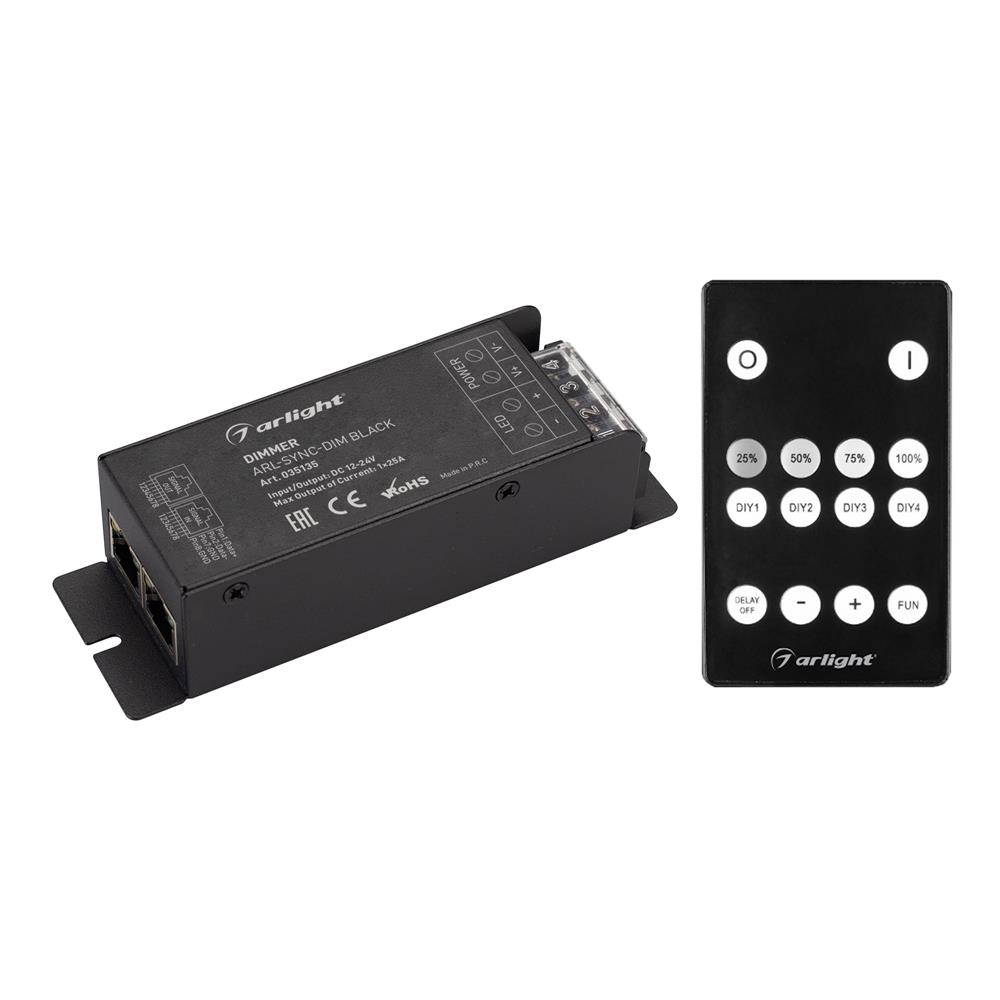 Диммер Arlight ARL-SYNC-DIM Black (12-24V, 1x25A, ПДУ 14кн, RF, RJ45)