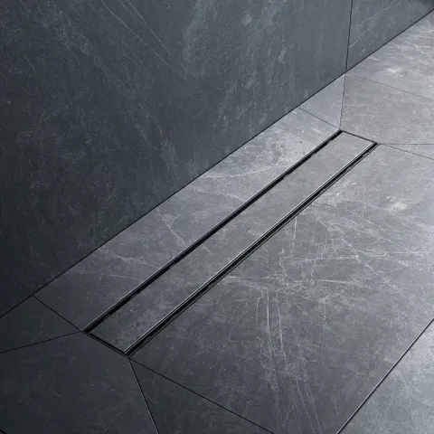 Трап для душа линейный, универсальный затвор Tile, 60 см AM.PM PrimeFlow, чёрный, матовое стекло
