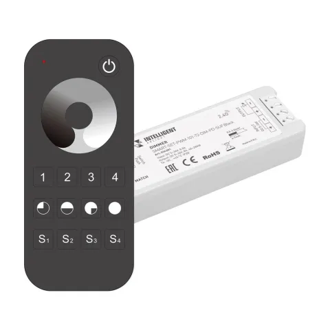 Диммер Arlight SMART-SET-PWM-101-72-DIM-PD-SUF Black (5-36V, 1x8A, x4, ПДУ 13кн, 2.4G)
