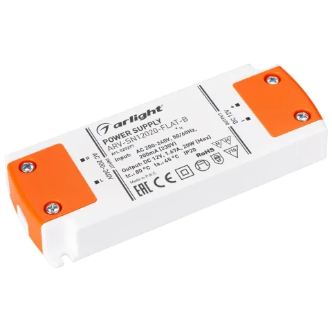 Блок питания Arlight ARV-SN12020-FLAT-B (12V, 1.67A, 20W)