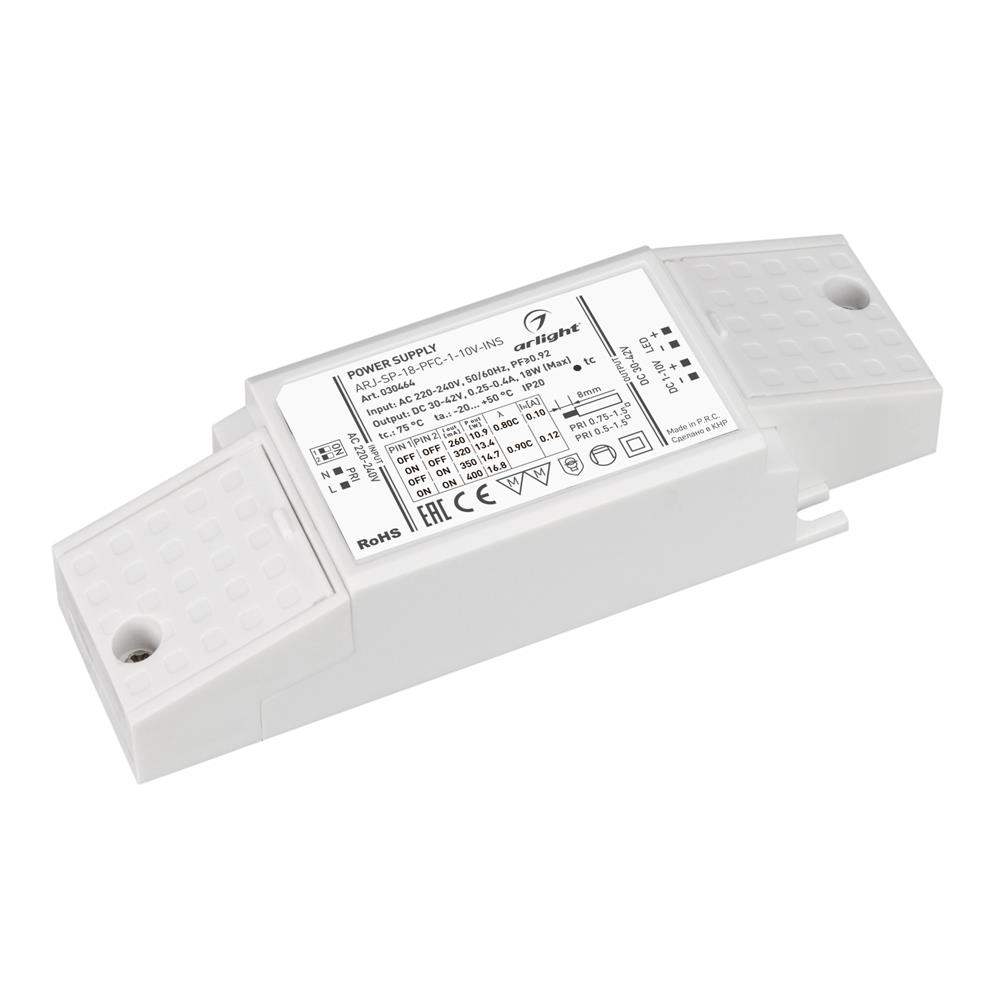 Блок питания Arlight ARJ-SP-18-PFC-1-10V-INS (18W, 250-400mA)