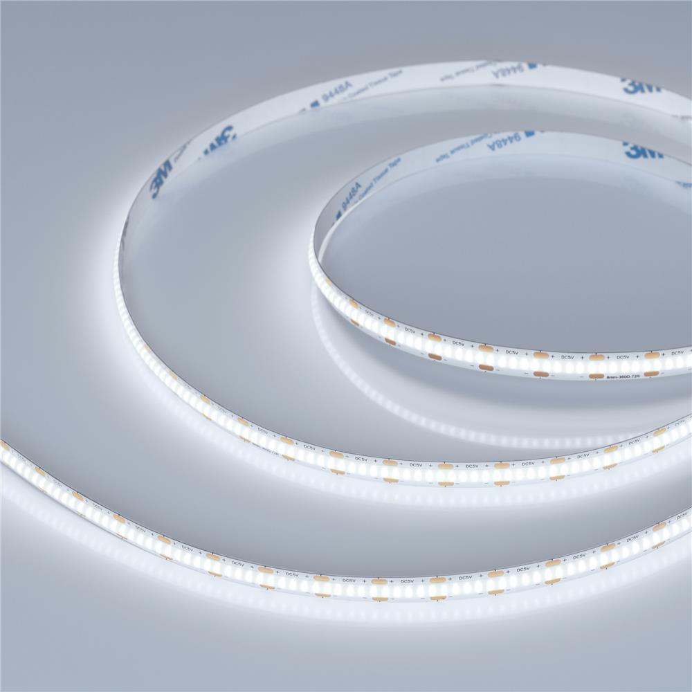 Светодиодная лента Arlight COB-X360-8mm 5V White6000 (5 W/m, IP20, CSP, 5m)