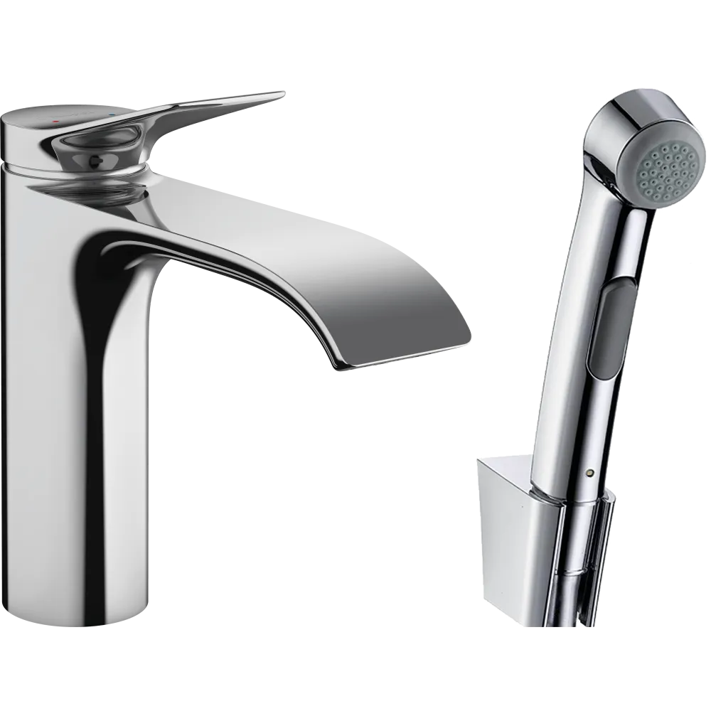Смеситель для раковины Hansgrohe Vivenis 110 со сливным гарнитуром и гигиеническим душем, хром