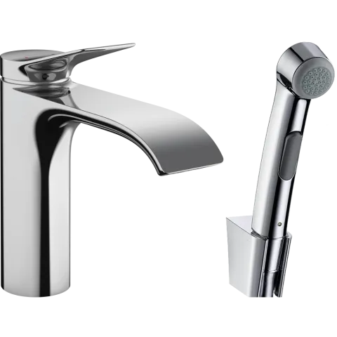 Смеситель для раковины Hansgrohe Vivenis 110 со сливным гарнитуром и гигиеническим душем, хром