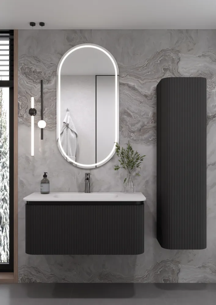 Полка рифленая ArmadiArt OVALE 1 100CM АНТРАЦИТ тумба + раковина