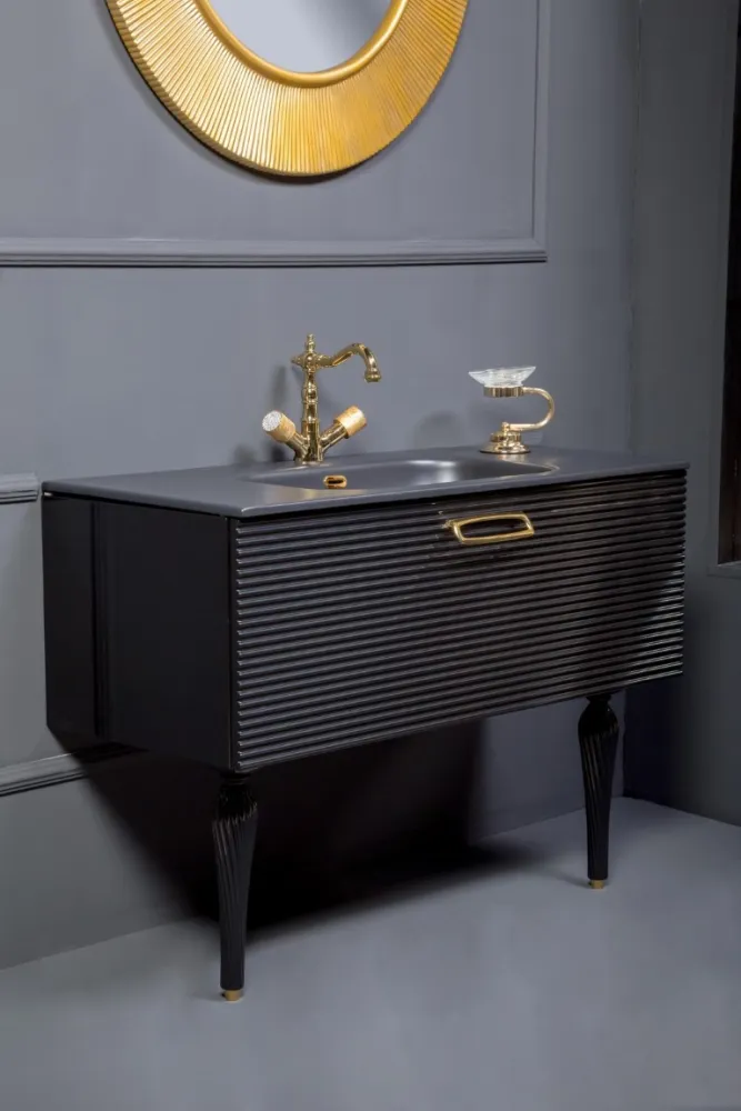 Тумба под раковину 100 см ArmadiArt Vallessi Avantgarde Linea, чёрный / золото