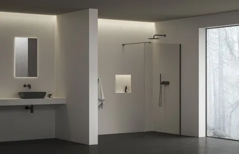 Душевой угол RAVAK Walk-In Air Wall 120, прозрачное стекло, профиль чёрный