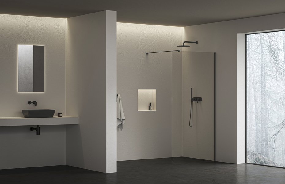 Душевой угол RAVAK Walk-In Air Wall 90, прозрачное стекло, профиль чёрный