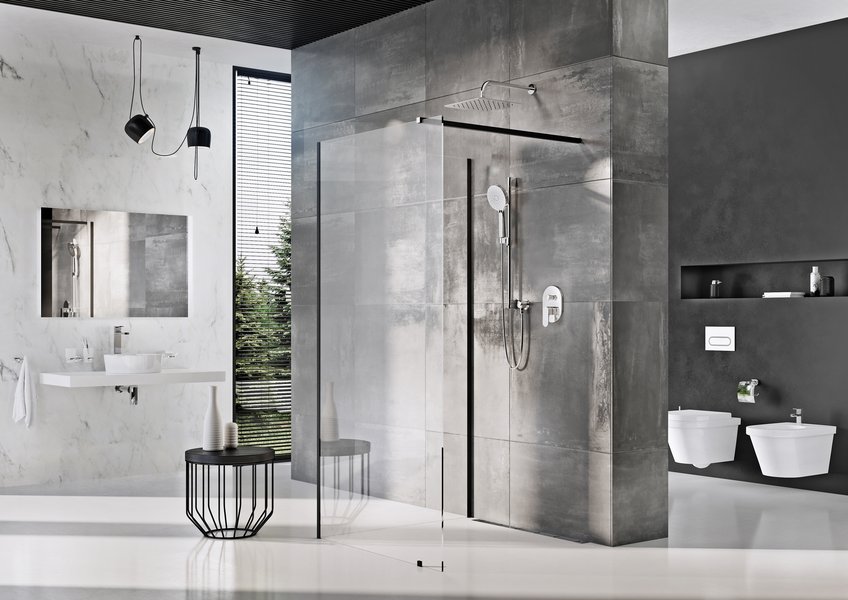 Душевая перегородка RAVAK Walk-In Corner 1100 x 800 x 2000, прозрачное, прозрачное стекло, профиль чёрный