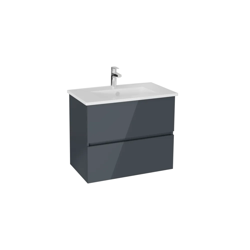 Тумба с раковиной для ванной VitrA Mia Plus Square, 80 см, антрацит глянец МДФ