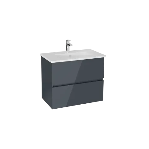 Тумба с раковиной для ванной VitrA Mia Plus Square, 80 см, антрацит глянец МДФ