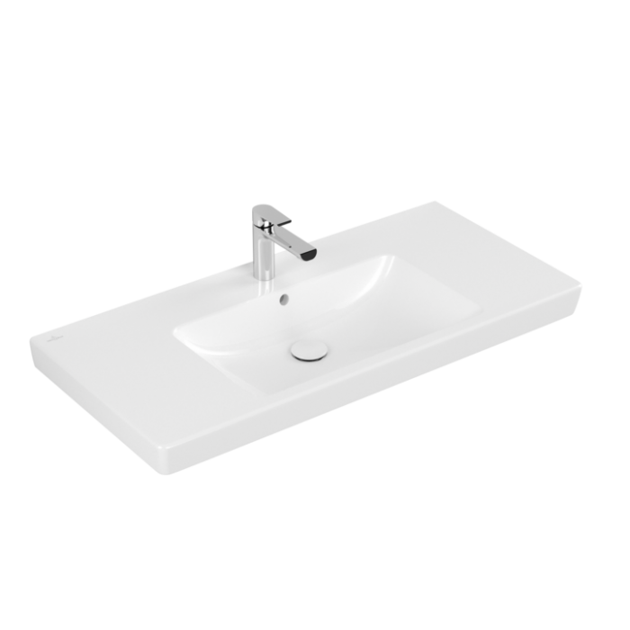 Раковина для установки на тумбу Villeroy & Boch Subway 2.0, 1000 x 480 x 180 мм, с переливом, нешлифованный, альпийский белый CeramicPlus