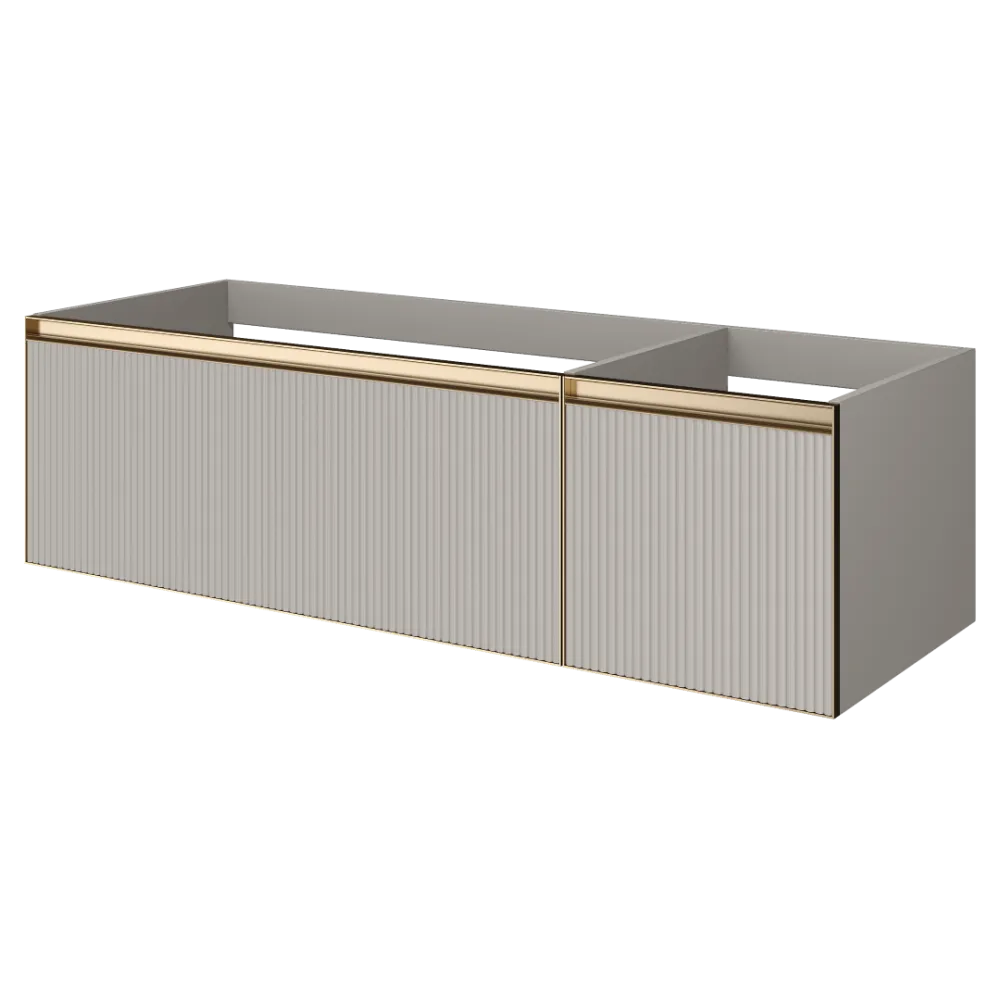 Тумба ArmadiArt QUATRO 2 140см (100+40) рифл CASHMERE FUGA профиль MATT, золото матовое