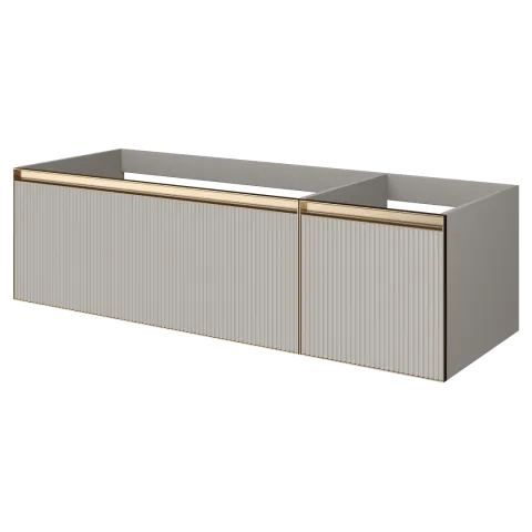 Тумба ArmadiArt QUATRO 2 140см (100+40) рифл CASHMERE FUGA профиль MATT, золото матовое