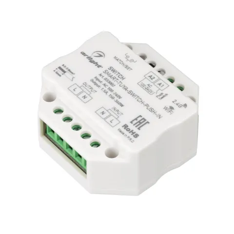 Контроллер-выключатель Arlight SMART-TUYA-SWITCH-PUSH-IN (230V, 1.5A, WiFi, 2.4G)