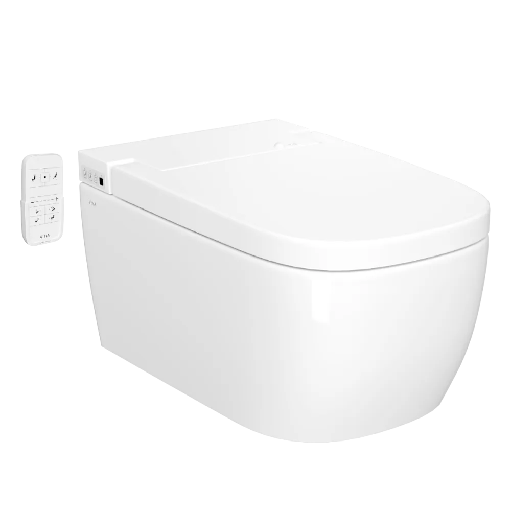 Умный унитаз VitrA V-Care, Basic, подвесной, безободковый, Rim-ex, с бидеткой, белый, санитарный фарфор, антибактериальное покрытие Hygiene, белый