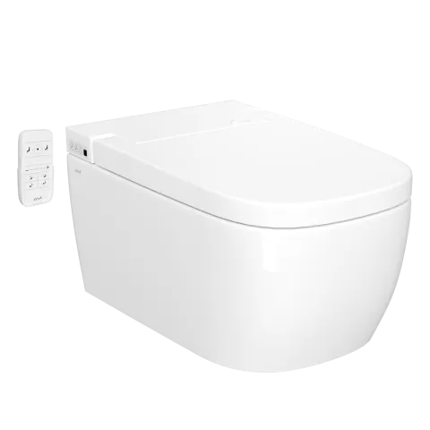 Умный унитаз VitrA V-Care, Basic, подвесной, безободковый, Rim-ex, с бидеткой, белый, санитарный фарфор, антибактериальное покрытие Hygiene, белый