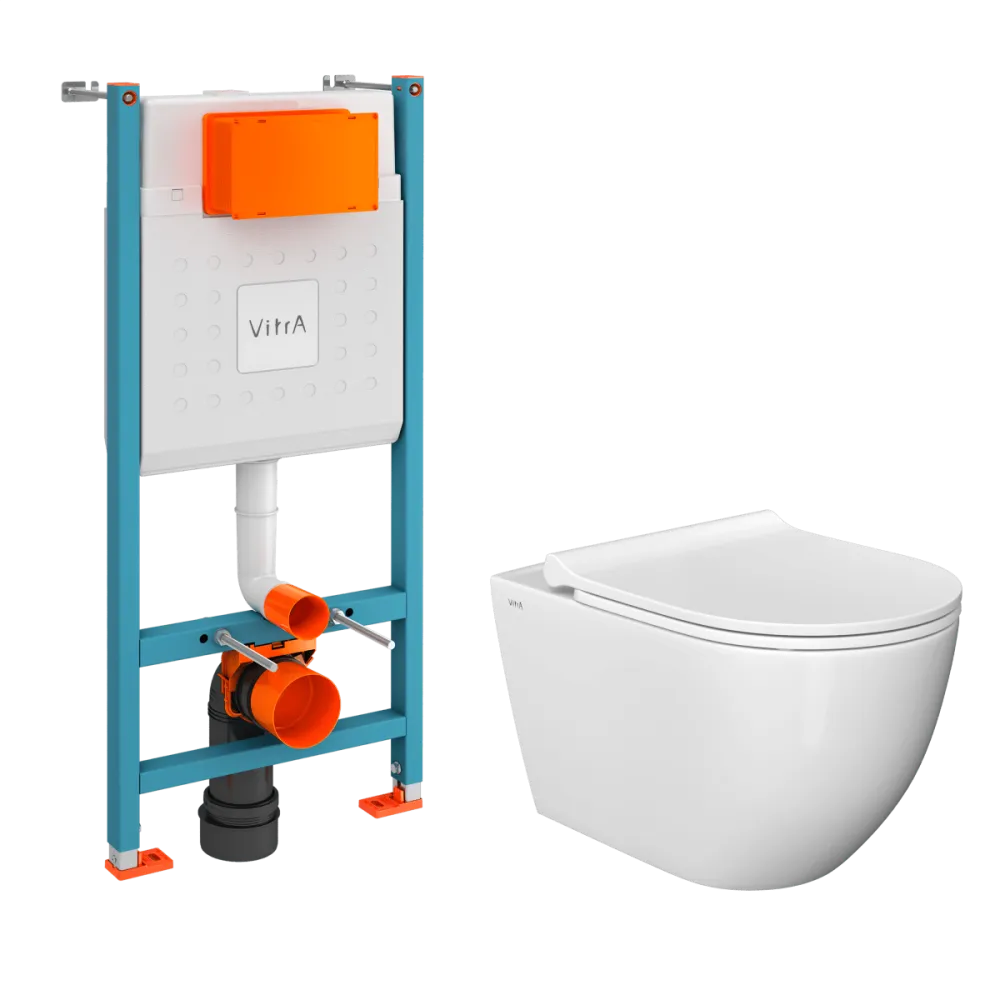 Инсталляция с унитазом VitrA Mia Round, комплект 3 в 1, с сиденьем микролифт, безободковый, белый