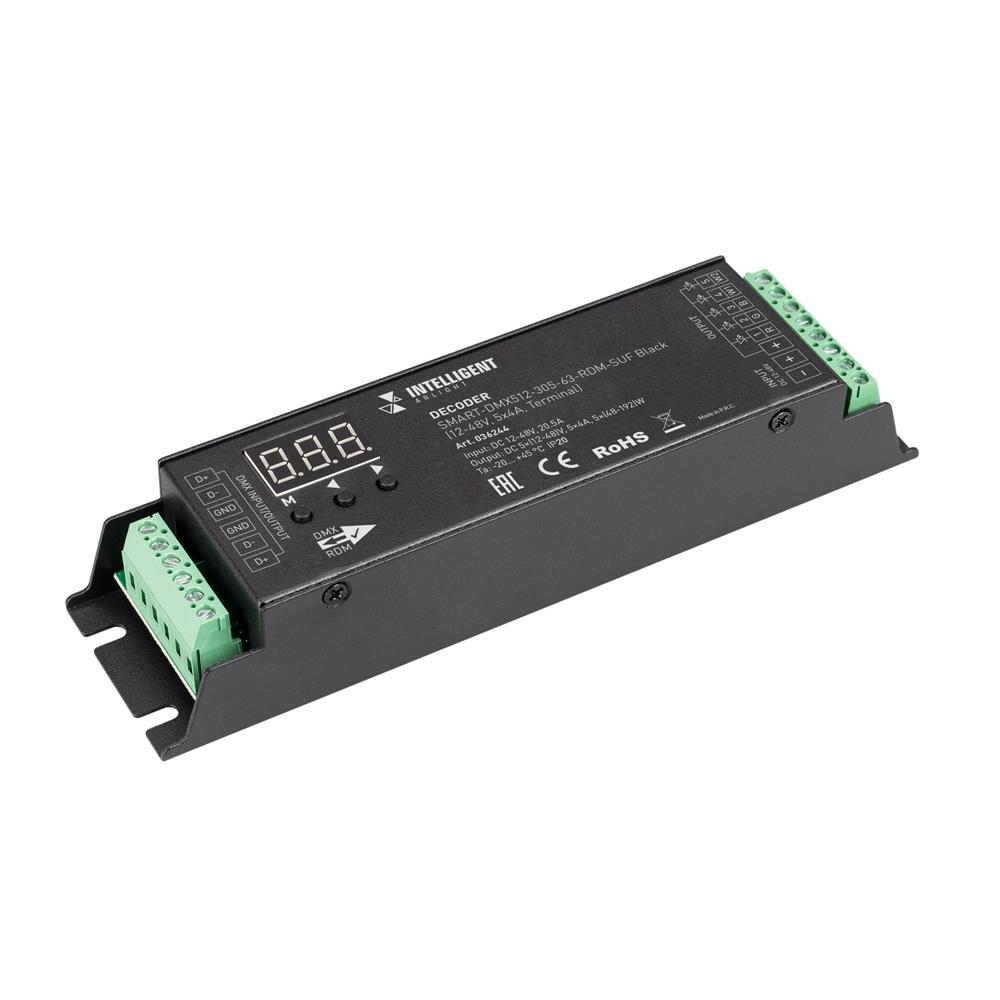 Декодер Arlight SMART-DMX512-305-63-RDM-SUF Black (12-48V, 5x4A, Terminal)