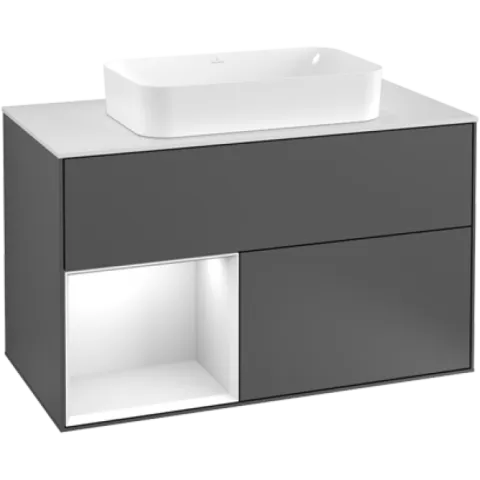 Тумба под раковину Villeroy & Boch Finion, с подсветкой, 2 выдвижных ящика, 1000 x 603 x 501 мм, Silk Grey Matt Lacquer