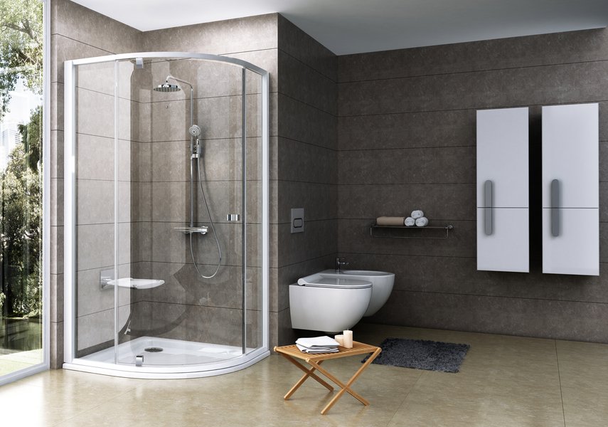 Душевой уголок четверть круга RAVAK Pivot PSKK3 80x80, петли, прозрачное стекло, профиль белый