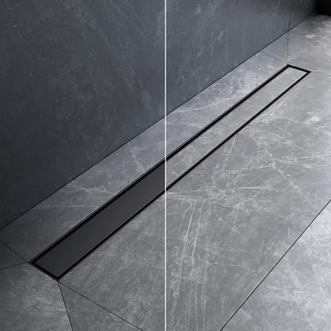 Трап для душа линейный, универсальный затвор Tile, 90 см AM.PM MasterFlow, чёрный, матовое стекло