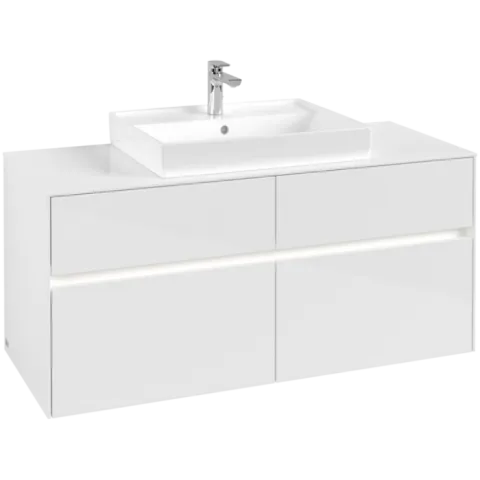 Тумба под раковину Villeroy & Boch Collaro, с подсветкой, 4 выдвижных ящика, 1200 x 548 x 500 мм, Glossy White