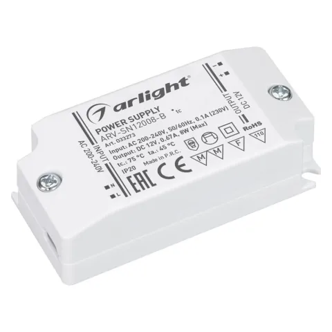 Блок питания Arlight ARV-SN12008-B (12V, 0.67A, 8W)