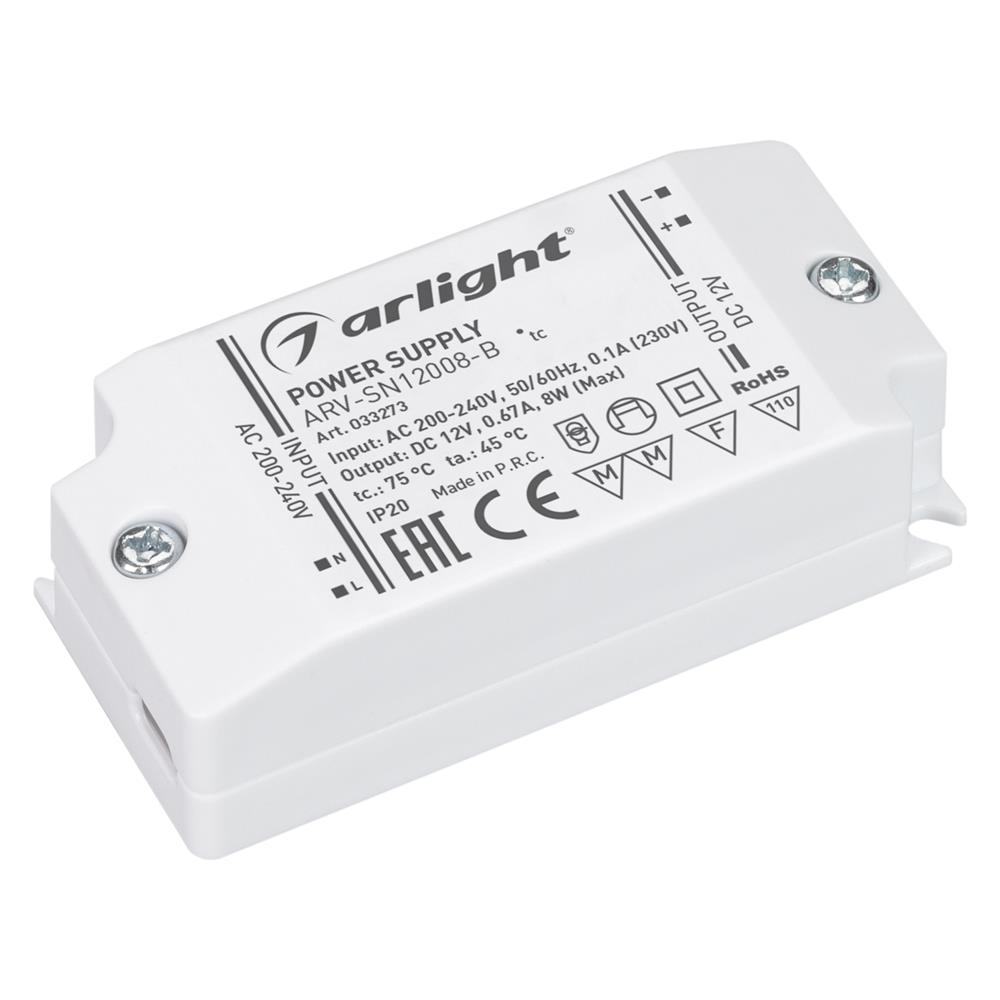Блок питания Arlight ARV-SN12008-B (12V, 0.67A, 8W)
