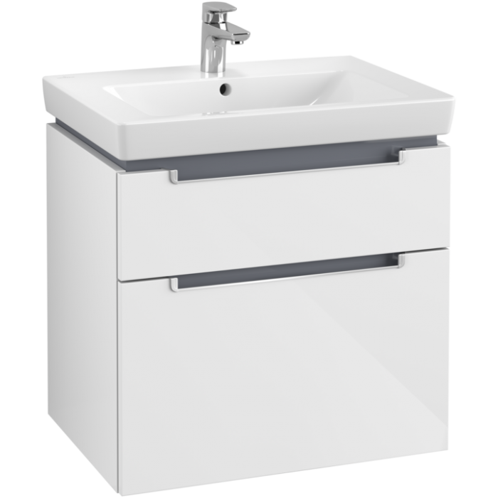 Тумба под раковину Villeroy & Boch Subway 2.0, 2 выдвижных ящика, 637 x 590 x 454 мм, Glossy White