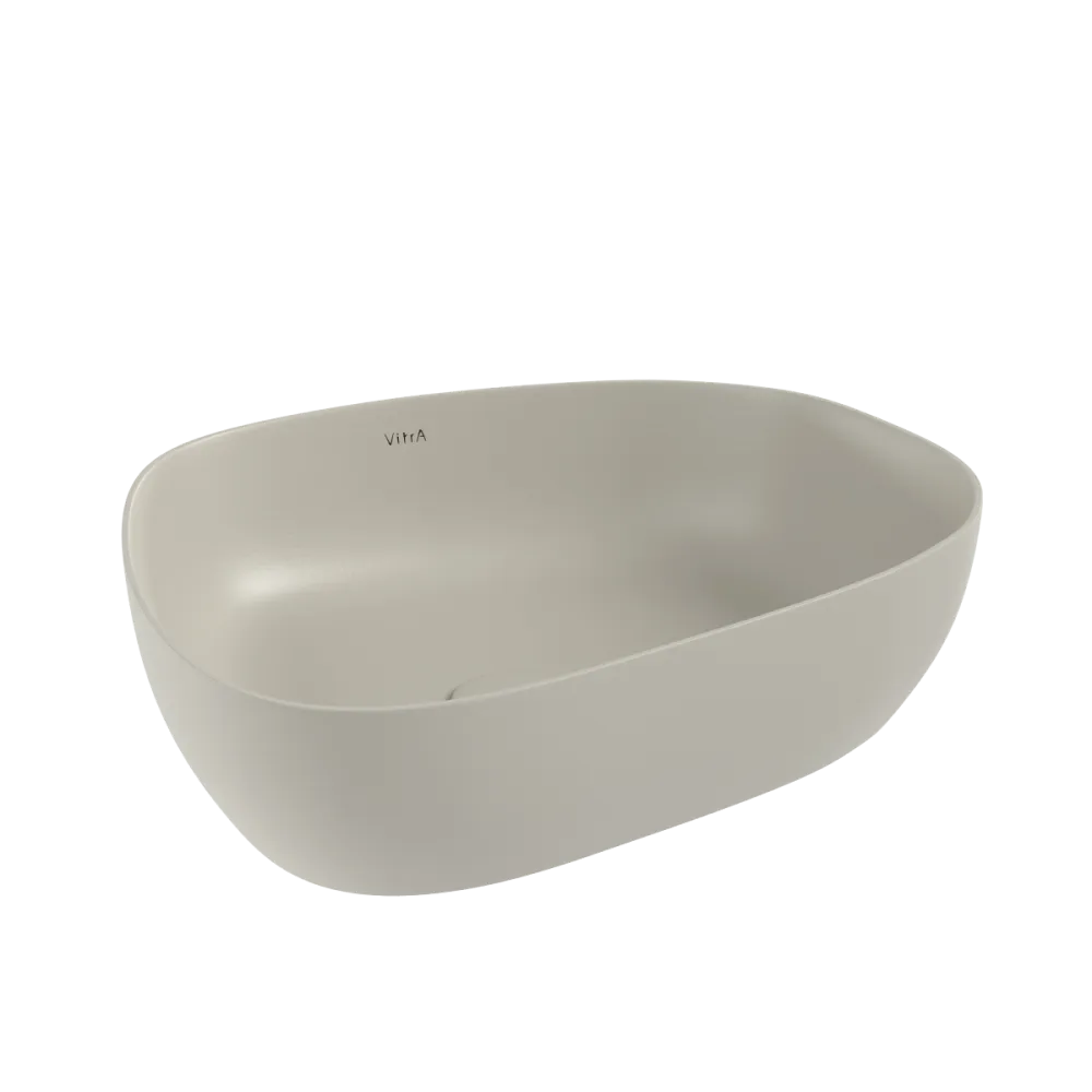 Раковина чаша VitrA Outline Recycled, 57 x 45 см, накладная матовая бежевая, антибактериальное покрытие Hygiene, бежевый матовый